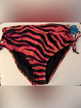 High-Waist Zebra Stripe Bikini Bottom - Black, Coral & Hot Pink